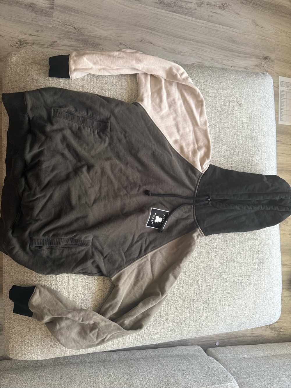 Teddy Fresh Three-Tone Colorblock Hooded Pullover - Black, Brown & Cream